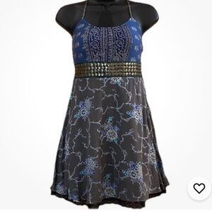 Free People Gray Mini Skirt with Blue Floral Print